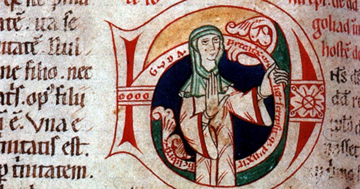 Self portrait of Guda, a 12th century nun and female scribe.