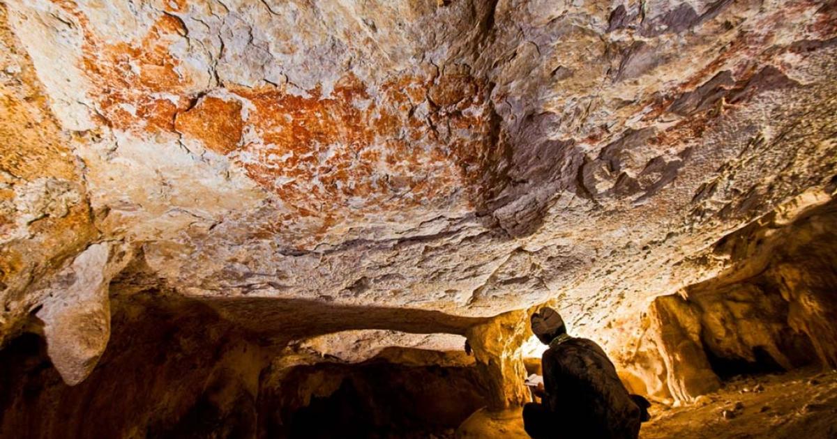 Figurative art depicting wild cattle, dated at about 40,000 years old, in a cave in East Kalimantan, Borneo. 