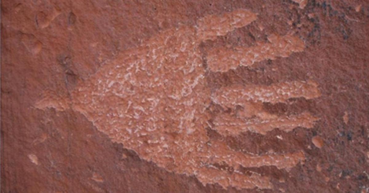 A petroglyph of a six-fingered hand. Red Tank Draw, AZ 