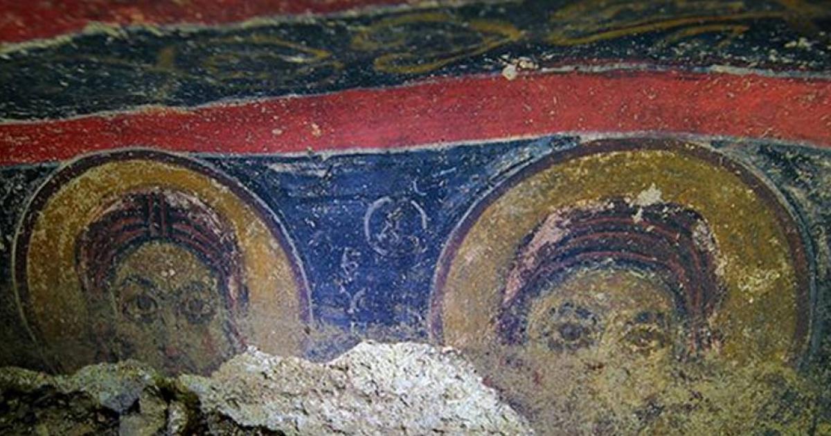 Two of the frescoes from the church, which is in a region of 200 underground villages and tunnel towns. 