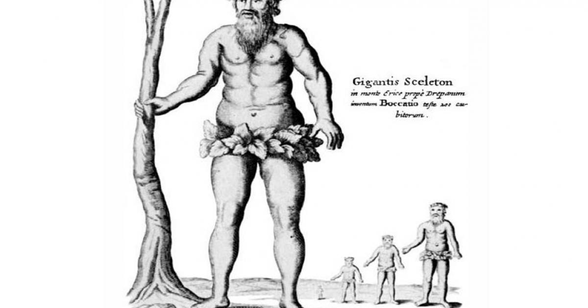 Illustration from "Mundus subterraneus" - suggesting that fossil bones were from giants