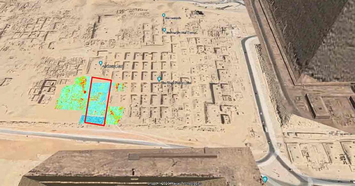 The curious structure has been found in Giza’s prestigious Western Cemetery, in the shadow of the Great Pyramids. Source: Motoyuki Sato et al / Archaeological Prospection.