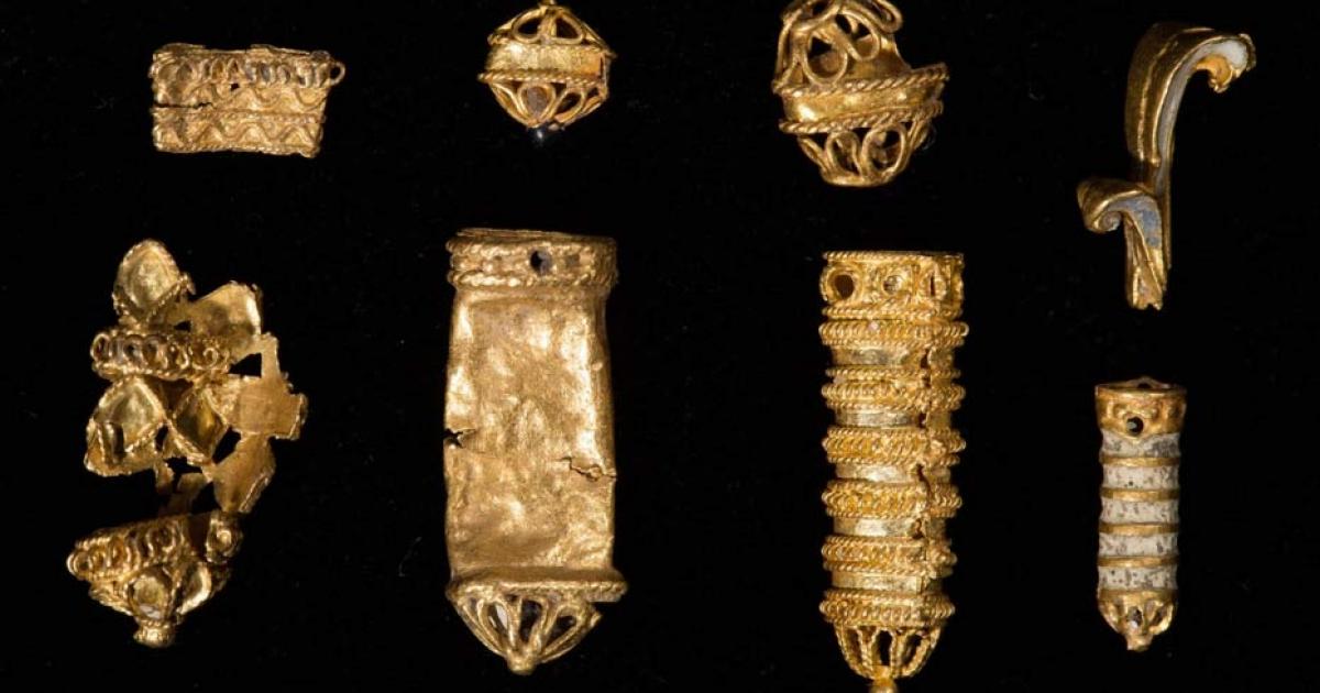 Twelve gold pieces of very fine workmanship have been discovered in the mud of the River Thames over the years by people with metal detectors.