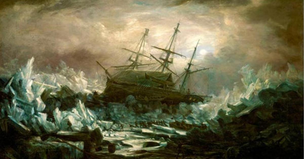 Perilous position of HMS 'Terror', Captain Back, in the arctic regions in the summer of 1837, by William Smith. 
