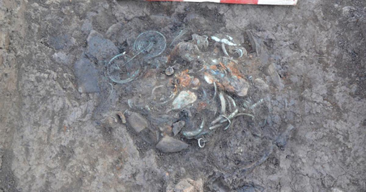 Part of one of the hoards as it was found in 2012.