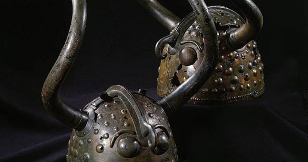 The two Viksø horned helmets found in Denmark in 1942, which were used in a new study as evidence that an ancient Bronze Age trade route linked the Mediterranean to Scandinavia.		Source: Nationalmuseet / CC BY-SA 3.0