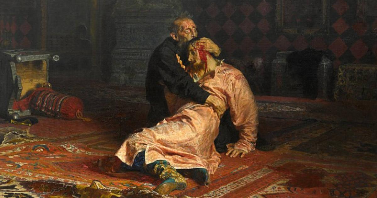 Ivan the Terrible and His Son Ivan. 1885 painting by Ilya Repin, showing the murder of the younger Ivan by his father. 