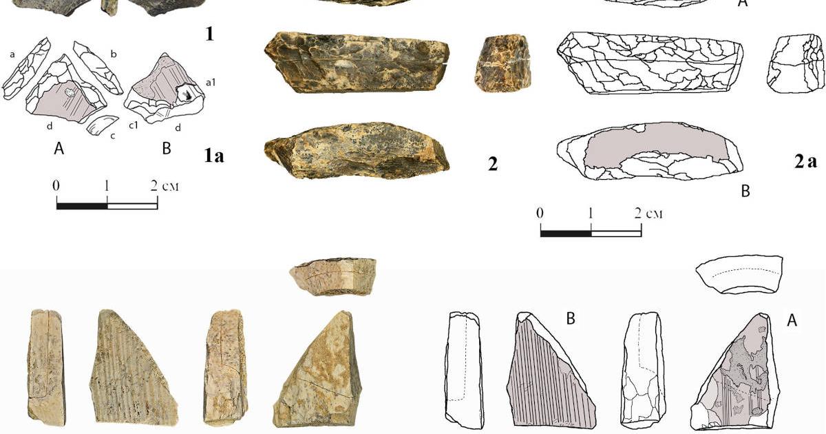 Photographs and drawings of ivory mammoth pieces shaped to a point.