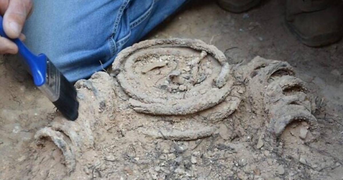 A rare skeleton encased in iron rings was discovered in the ruins of a church about three kilometers northwest of Jerusalem