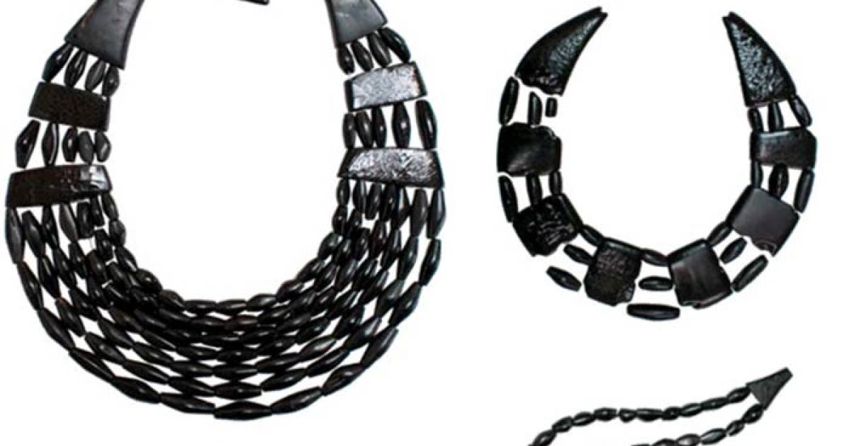 Jet necklaces and bracelet discovered during the A75 Dunragit Bypass roadwork excavations in Scotland. 