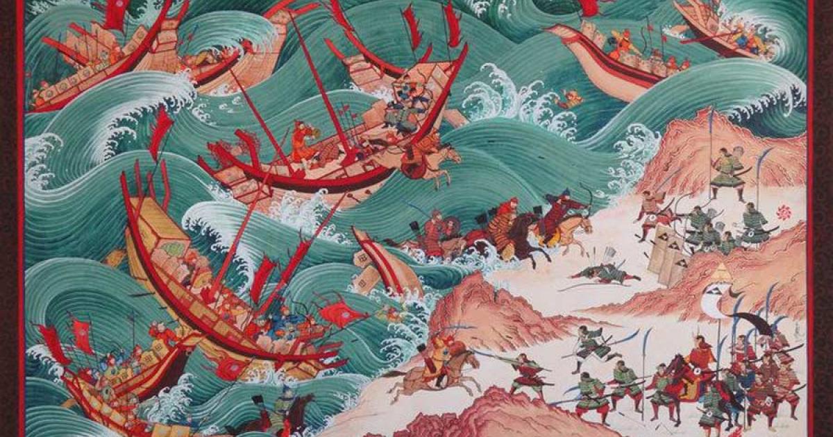 The Mongol invasion of Japan. Kamikaze of 1274 and 1281. Source: Fair Use