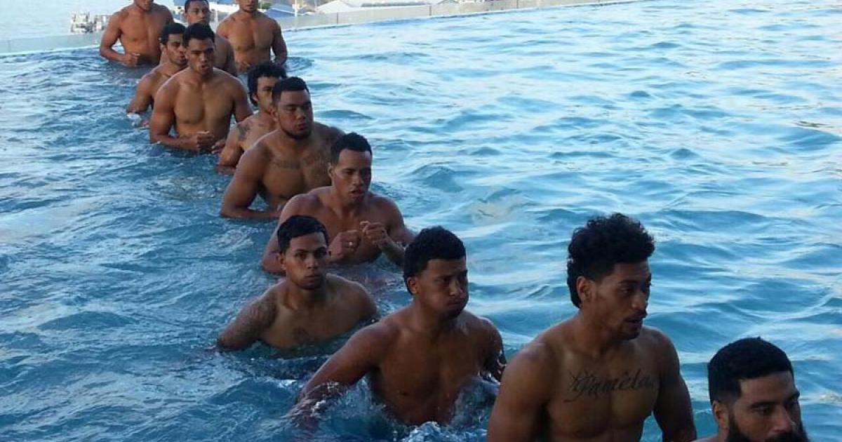 Tongan warriors or Tongan athletes getting ready to play kasivaki underwater rugby in Tonga.		Source: Tonga Rugby Union