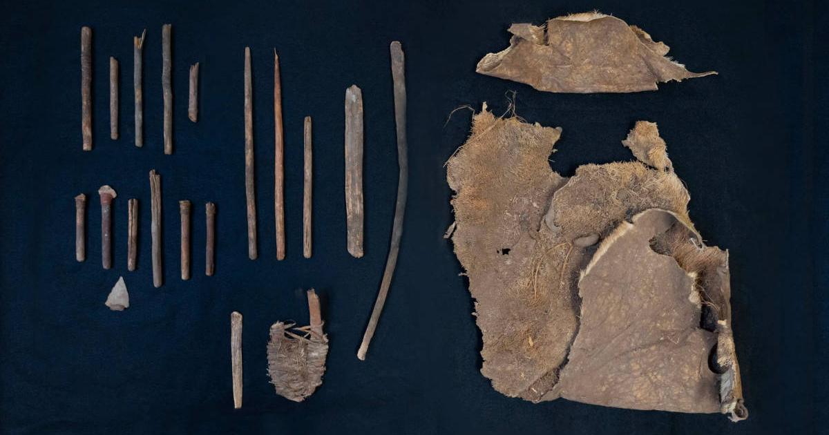 The 6,500-year-old hunting kit, found in the west Texas cave.