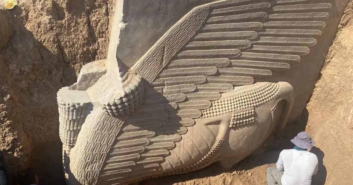 The Lamassu that has been re-excavated in Iraq. Image Credit : Mustafa Yahya