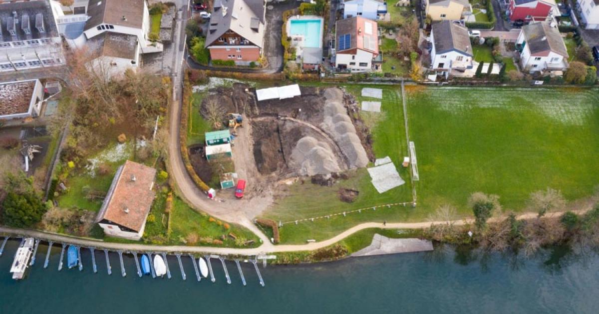Drone shot of the last Roman amphitheater ever unearthed in Kaiseraugst, Switzerland.		Source: Canton of Aargau