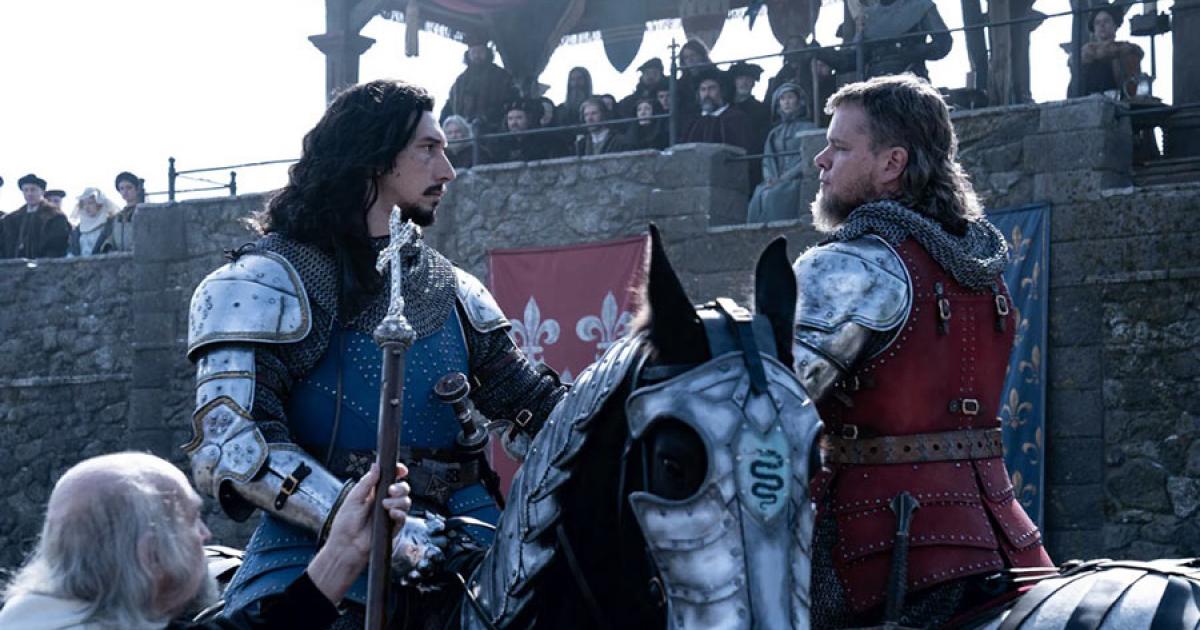 Jaques Le Gris, played by Adam Driver on the left, and Jean de Carrouges, played by Matt Damon, in The Last Duel. 	Source: 20th Century Studios