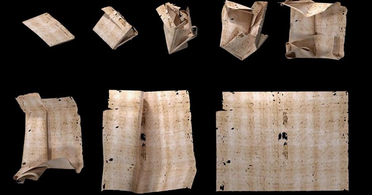 Researchers generated a virtual sequence to unfold a sealed letter protected via letterlocking. Source: Unlocking History Research Group / CC BY 4.0