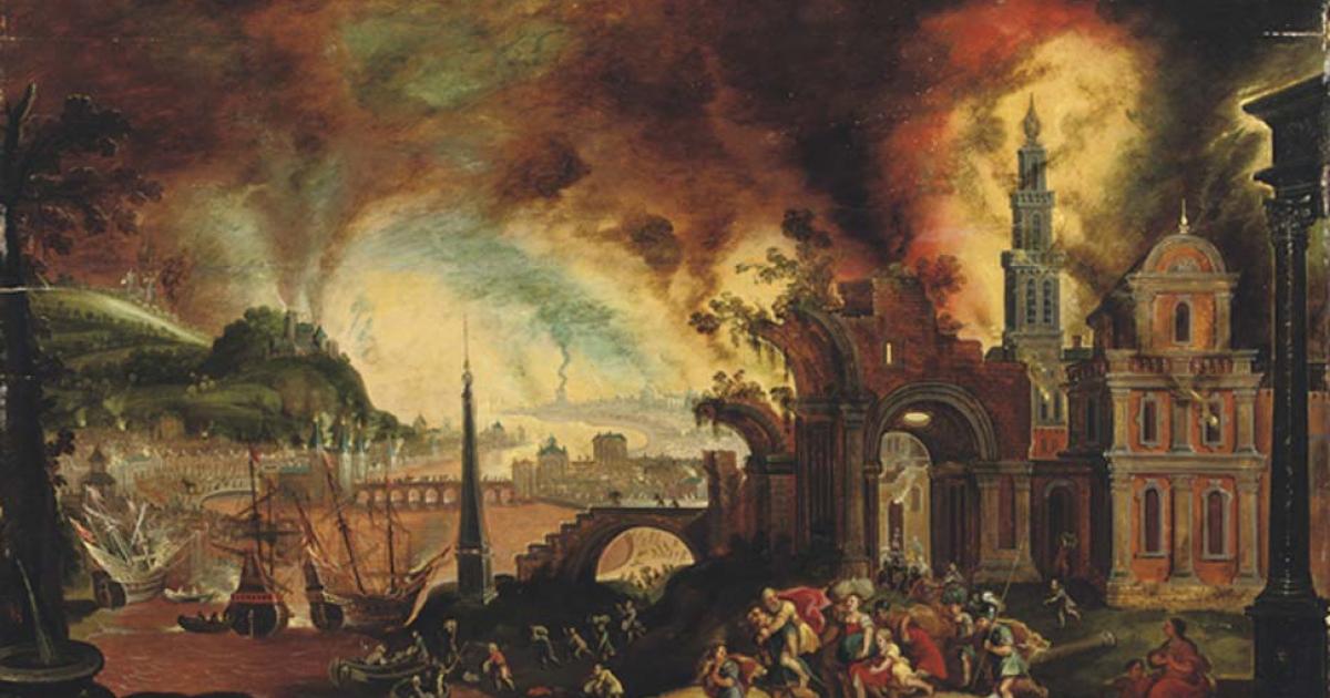 Aeneas carrying his father Anchises from the burning city of Troy’ (1627-1664) by Daniel van Heil. Details in the Iliad cast doubt on the generally accepted location of Troy. Source: Public Domain