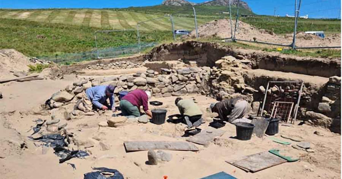 A new find on this day of digging at the medieval Wales site on Whitesands Bay, Pembrokeshire was a clay furnace which was removed from next to the ancient chapel wall (St. Patrick’s Chapel).	