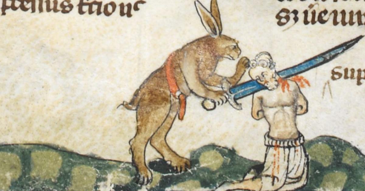 Killer rabbit in the Smithfield Decretals, c. 1300, British Library, London, UK. Detail. (British Library/CC BY 4.0)