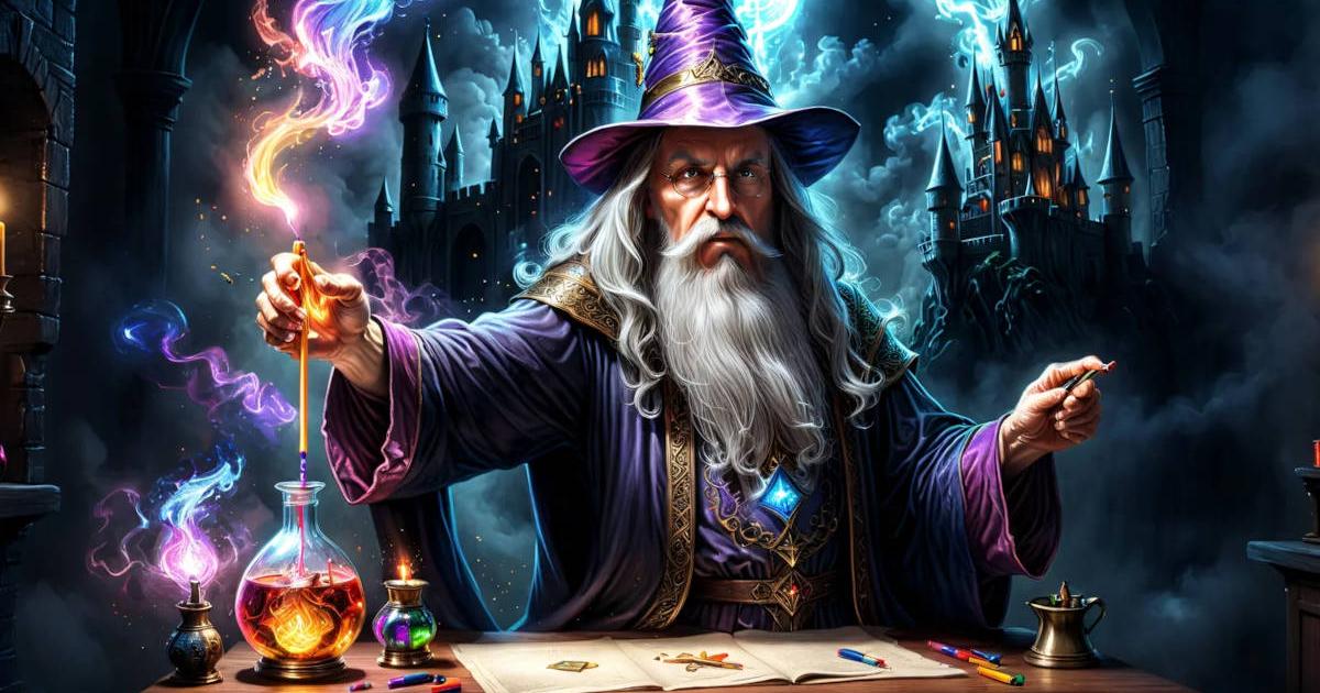 AI-generated image of the mythical wizard Merlin, of the Arthurian legends.