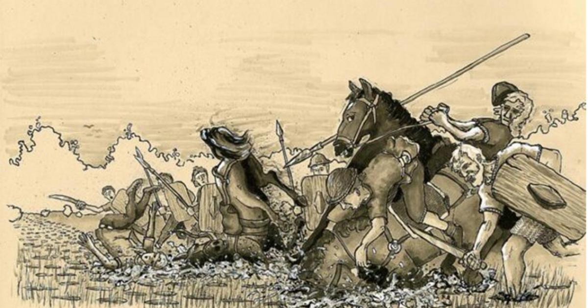 Stuck in the hole belt, ancient equivalent of an a mine field discovered in Lolland, Denmark    Source:  Leif Plith Lauritsen /Museum Lolland-Falster