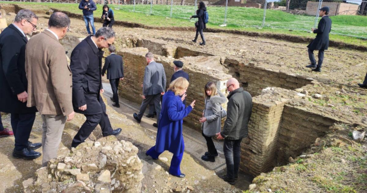 People visiting the site of the newly unearthed Jewish ritual bath in Ostia, the oldest of its kind found in Europe.