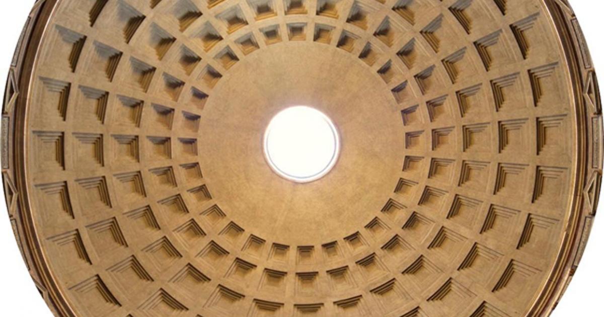 The Pantheon dome. The concrete for the coffered dome was poured in moulds, probably mounted on temporary scaffolding.
