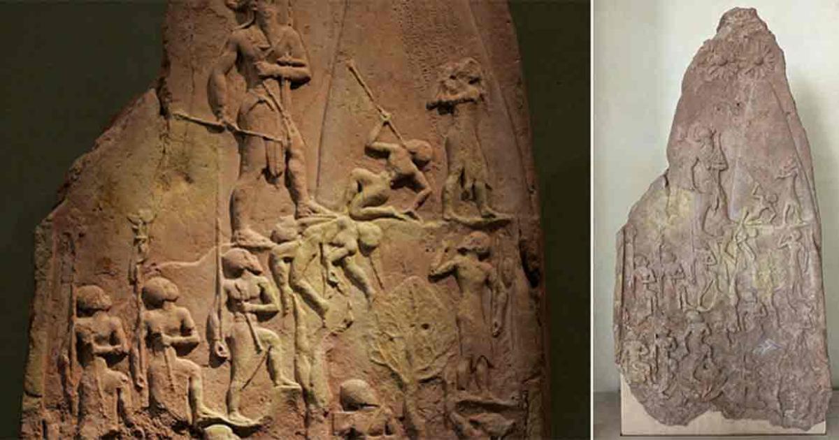 The Victory Stele of Naram-Sin. Source: Left; Rama/CC BY-SA 3.0, Right; Louvre Museum/ CC0	