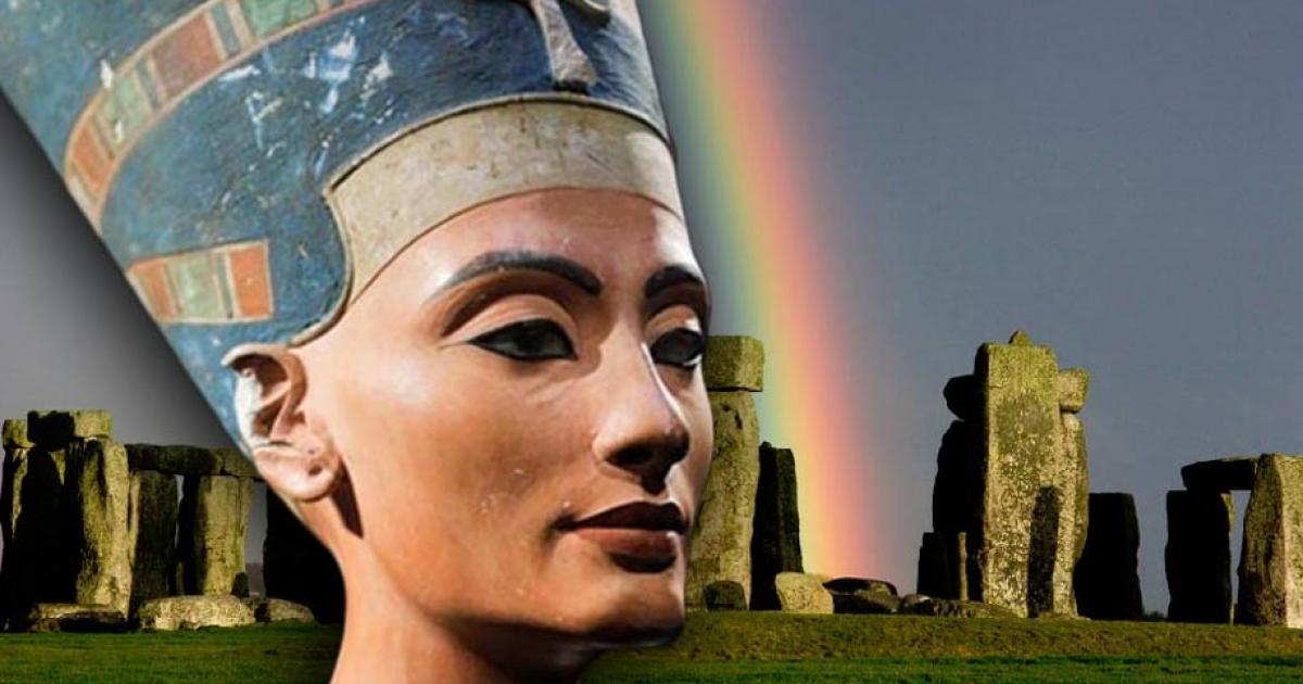 The iconic bust of Nefertiti, discovered by Ludwig Borchardt, is part of the Ägyptisches Museum Berlin collection, currently on display in the Altes Museum. (The Red List), Stonehenge with a rainbow.