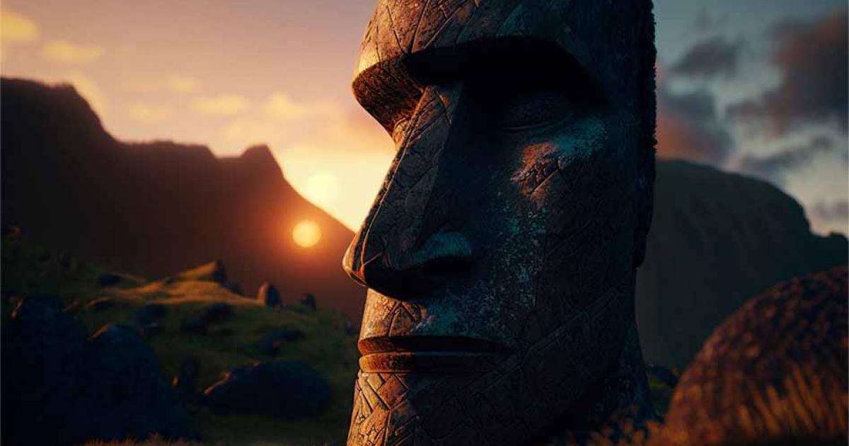 Stylized AI generated graphic of a Moai statue.         Source: artefacti/Adobe Stock