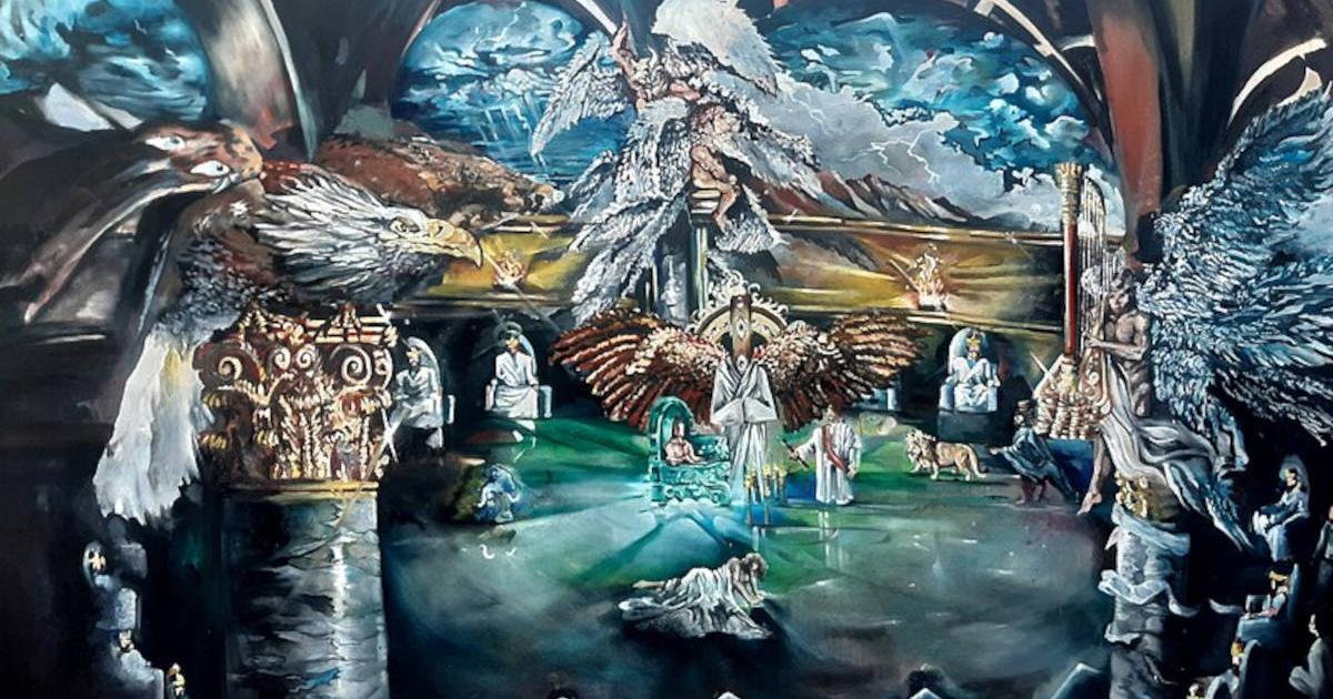 Oil On Canvas Painting Created by South African artist Davin Arries Depicting the Biblical events of Revelation Chapter 4 verse 1 to 11 