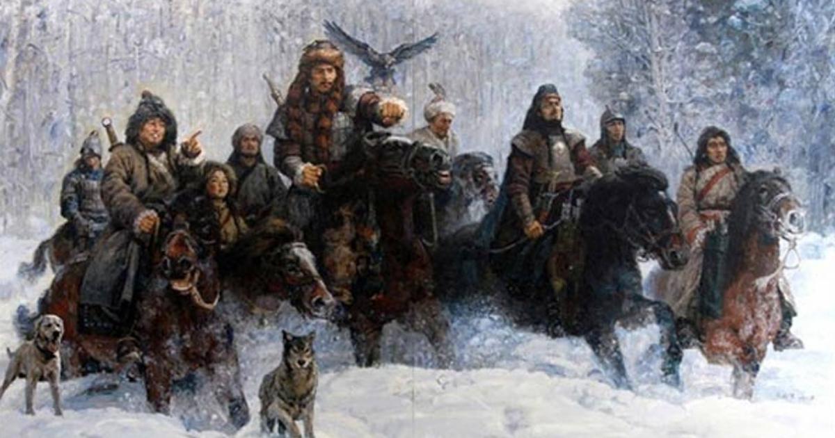 A painting depicting the nomadic Xiongnu people of Mongolia.