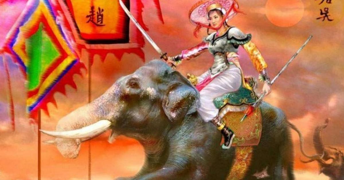 A painting of Bà Triệu on her elephant.