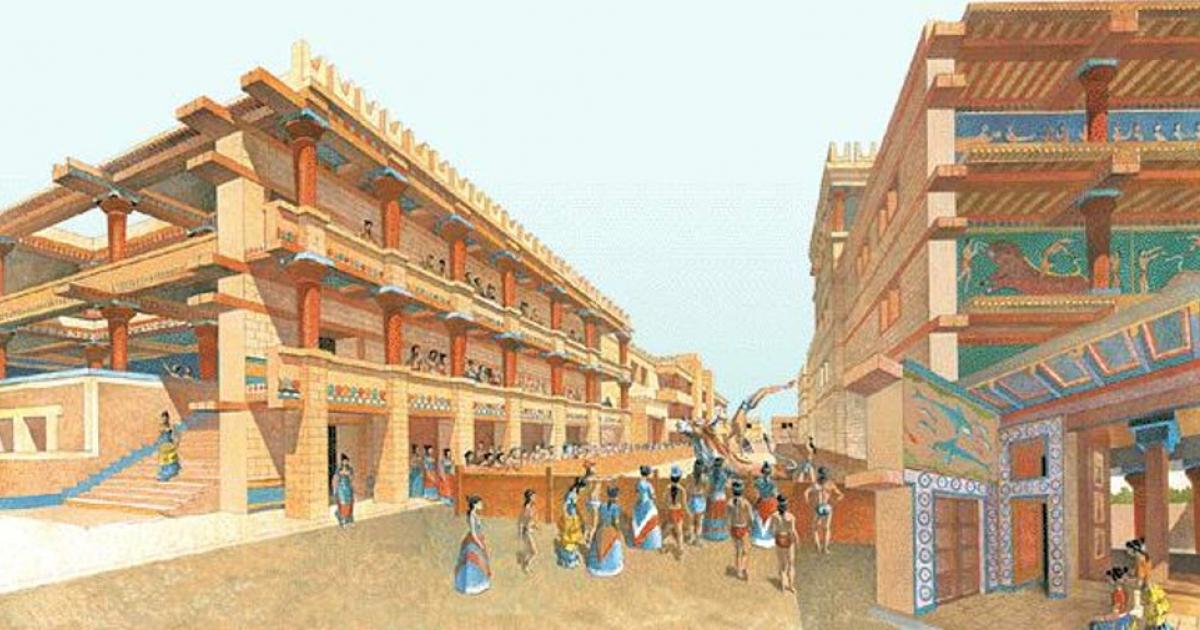 Artist’s rendering of the palace of Knossos. 