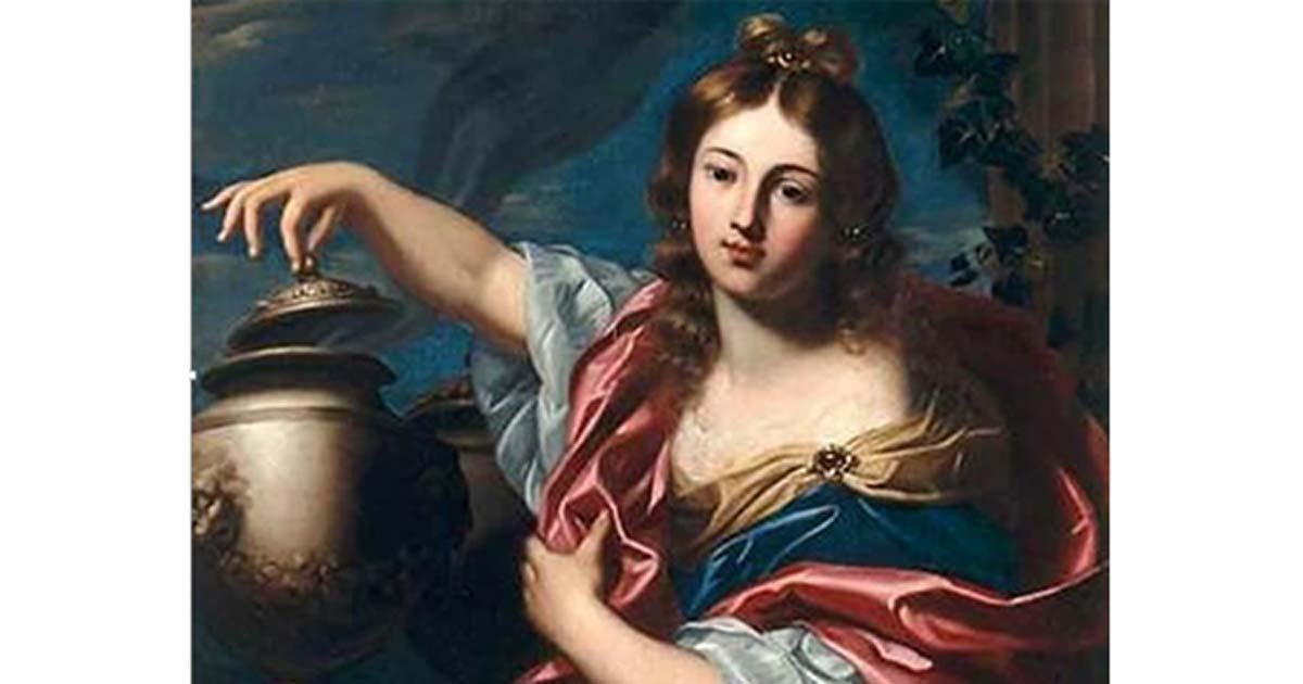 Pandora, lifting the lid of the ‘pithos’. By Nicolas Régnier