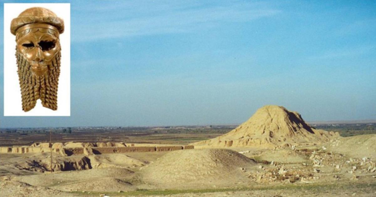 Top image: A photo of Assur. Inset: Head most likely of Sargon of Akkad.