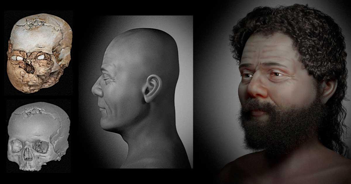 The plastered Jericho skull, with stages of reconstruction and the final 3D image. Source: Cicero Moraes et al. /CC BY 4.0 /Ortogonline