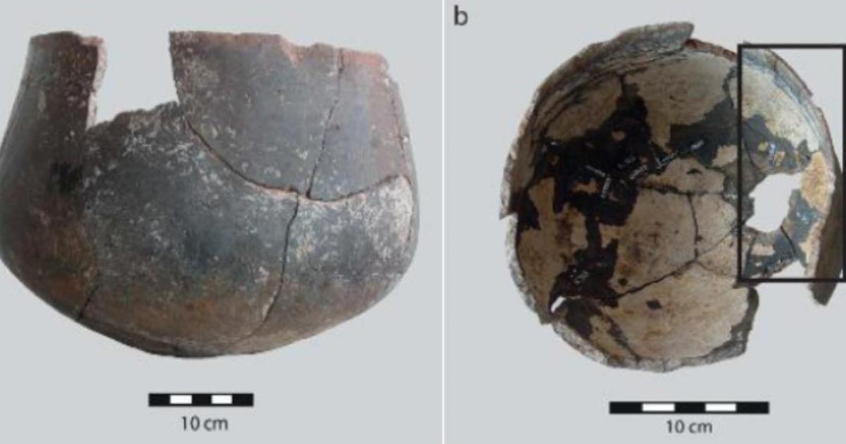 Inner and outer surfaces of pottery containing bone residue