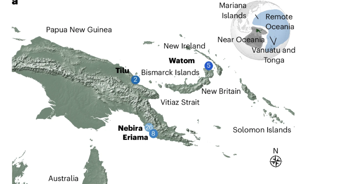 Papua New Guinea on a map of Oceania.