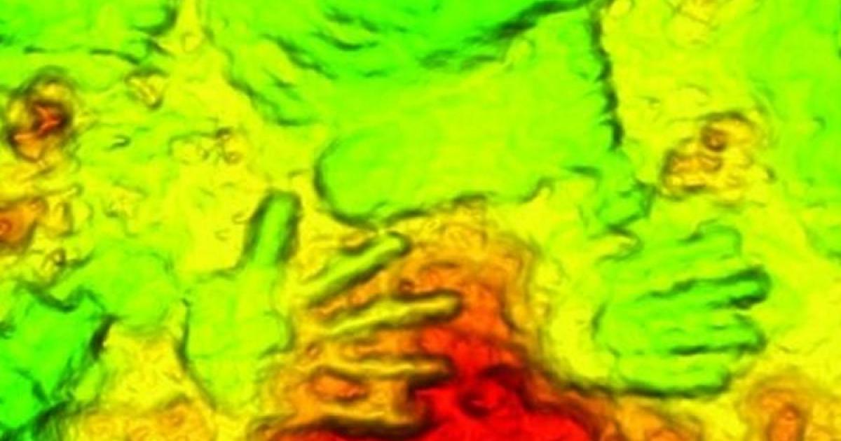 A 3D-relief model of the Quesang fossil handprints and footprints, which appears to be the oldest prehistoric art ever discovered and the prints was made by two children, likely Denisovans. 	Source: ScienceDirect