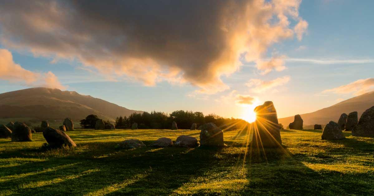 Majestic sunrise at Castlerigg Stone Circle in the Lake District, one of many sites located on ley lines. Source: Danoz/Adobe Stock