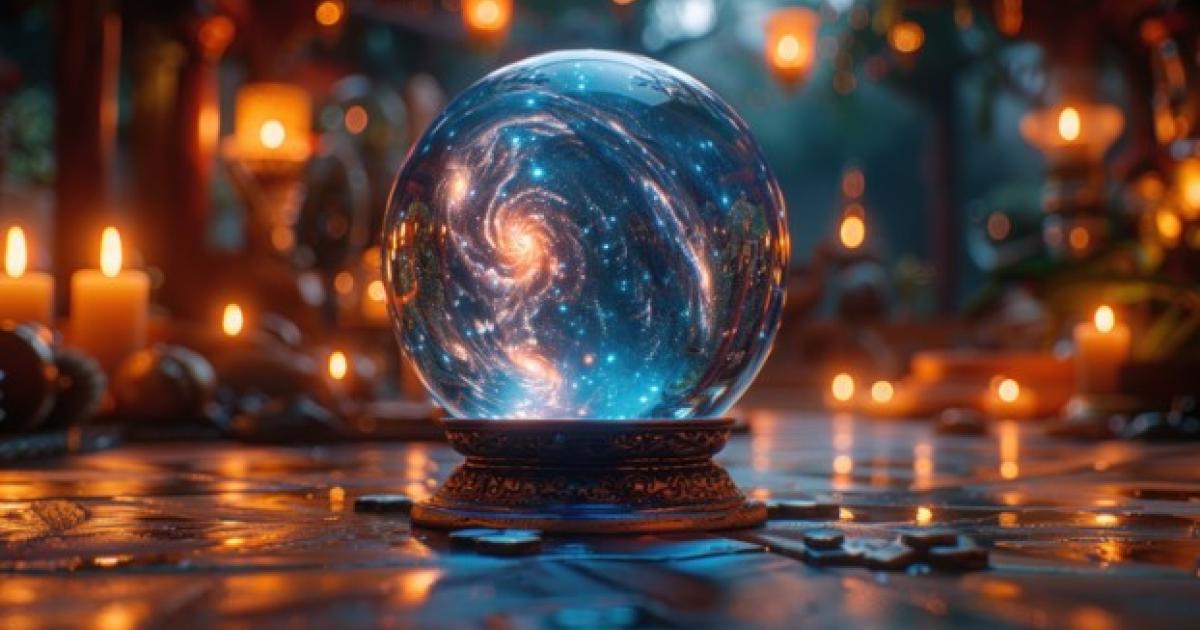 Mystic Crystal Ball in a Candlelit Room