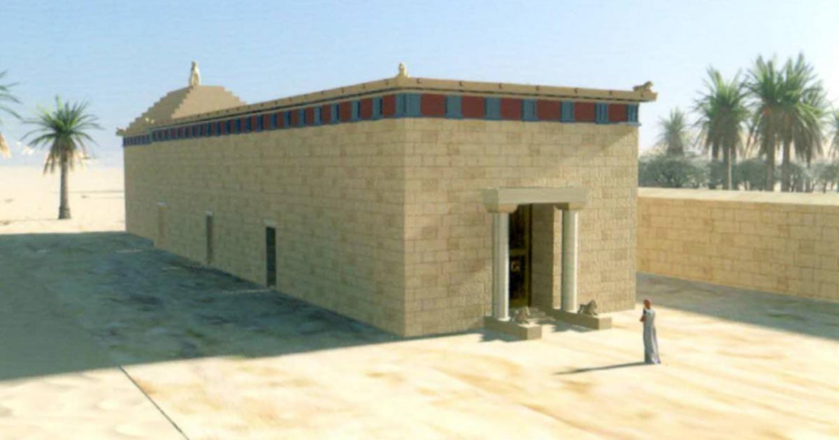 Reconstruction of what the monument in the Siwa Oasis would have once looked like