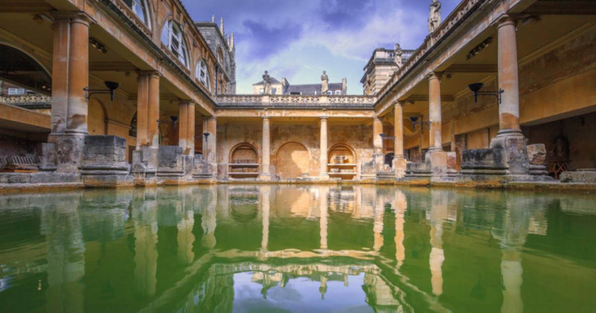 Roman Baths in Bath, England. The house is a well-preserved Roman site for public bathing. 