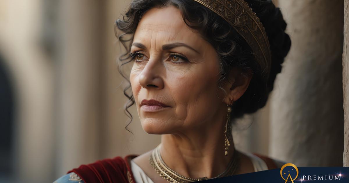 AI portrait of a beautiful middle aged Roman woman.