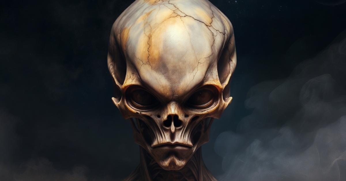 A mysterious photorealistic depiction of the legendary Starchild Skull