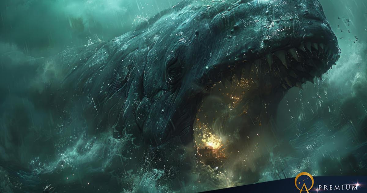 AI image of giant sea monster rising from the depths of the ocean.