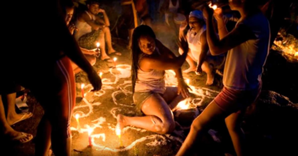 A ceremony in the cult of Venezuelan goddess Maria Lionza. Self-harming rituals are practiced in this cult. Source: EJ George/YouTube Screenshot