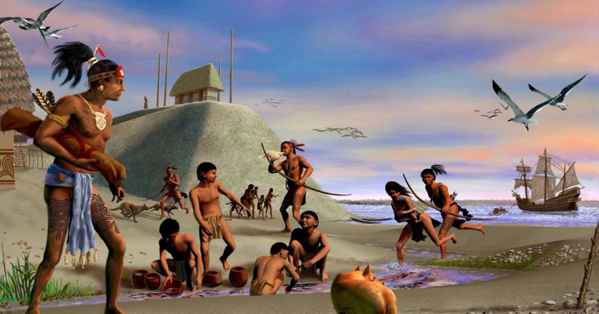 Representation of Tocobaga Indians at a pre-Columbian settlement in Florida, USA. Source: pinellascounty.org